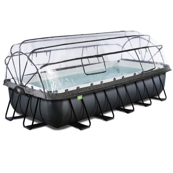 Exit Svart Leather Pool 540X250X100Cm Med Sandfilterpump Och Tak Och Värmepump - Svart
