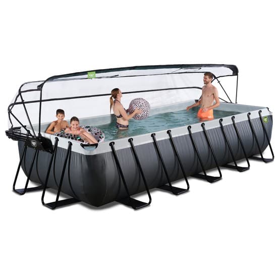 Exit Svart Leather Pool 540X250X100Cm Med Sandfilterpump Och Tak Och Värmepump - Svart