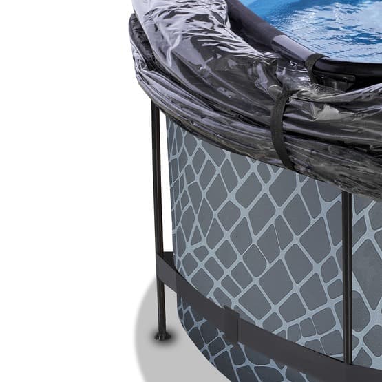 Exit Stone Pool Ø360X122Cm Med Sandfilterpump Och Tak - Grå
