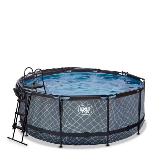 Exit Stone Pool Ø360X122Cm Med Sandfilterpump Och Tak - Grå