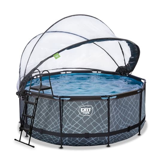 Exit Stone Pool Ø360X122Cm Med Sandfilterpump Och Tak - Grå
