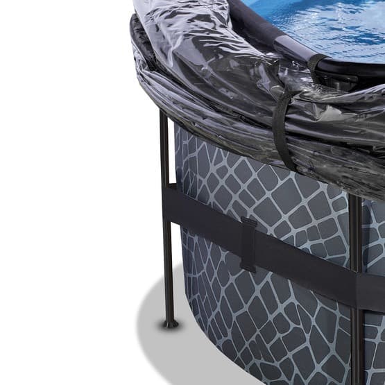 Exit Stone Pool Ø488X122Cm Med Sandfilterpump Och Tak Och Värmepump - Grå
