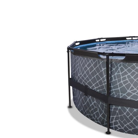 Exit Stone Pool Ø488X122Cm Med Sandfilterpump Och Tak Och Värmepump - Grå