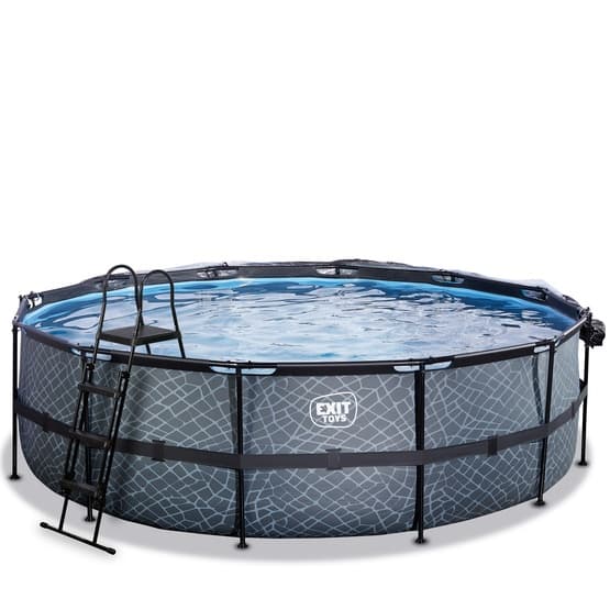 Exit Stone Pool Ø488X122Cm Med Sandfilterpump Och Tak Och Värmepump - Grå