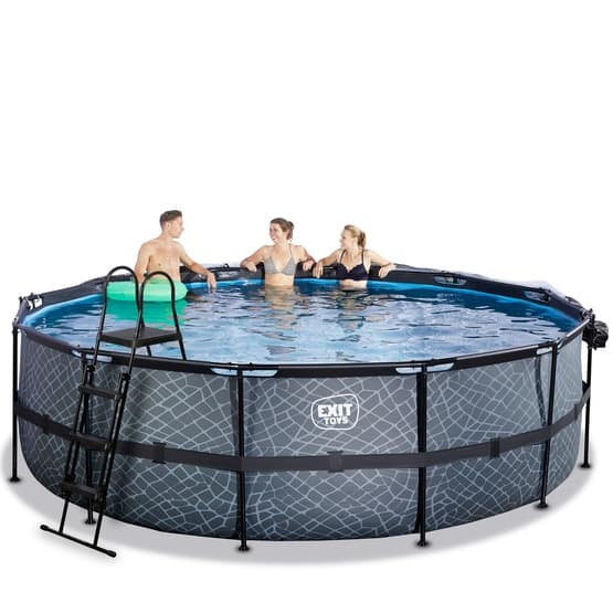 Exit Stone Pool Ø488X122Cm Med Sandfilterpump Och Tak - Grå