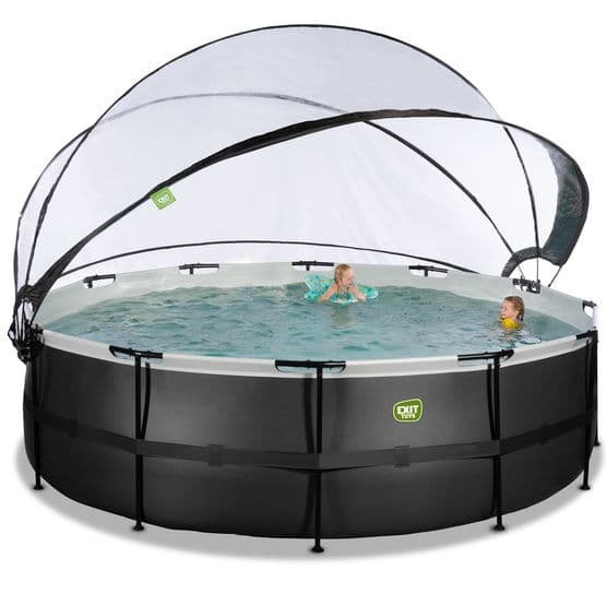 Exit Svart Leather Pool Ø488X122Cm Med Sandfilterpump Och Tak - Svart