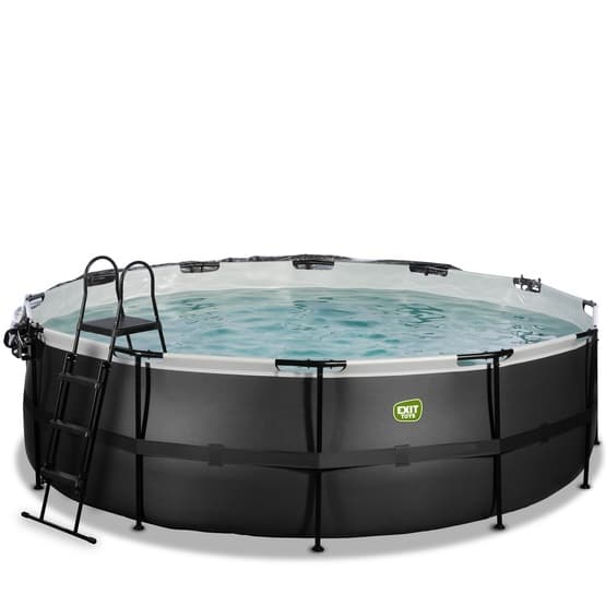 Exit Svart Leather Pool Ø488X122Cm Med Sandfilterpump Och Tak Och Värmepump - Svart