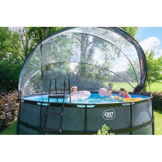Exit Svart Leather Pool Ø488X122Cm Med Sandfilterpump Och Tak Och Värmepump - Svart