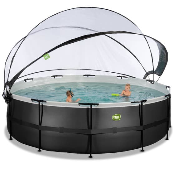 Exit Svart Leather Pool Ø488X122Cm Med Sandfilterpump Och Tak Och Värmepump - Svart
