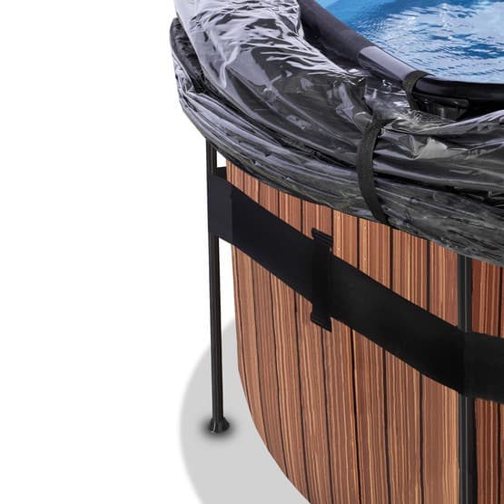 Exit Wood Pool Ø488X122Cm Med Sandfilterpump Och Tak - Brun