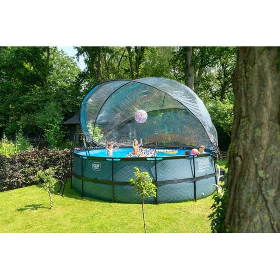 Exit Wood Pool Ø488X122Cm Med Sandfilterpump Och Tak - Brun