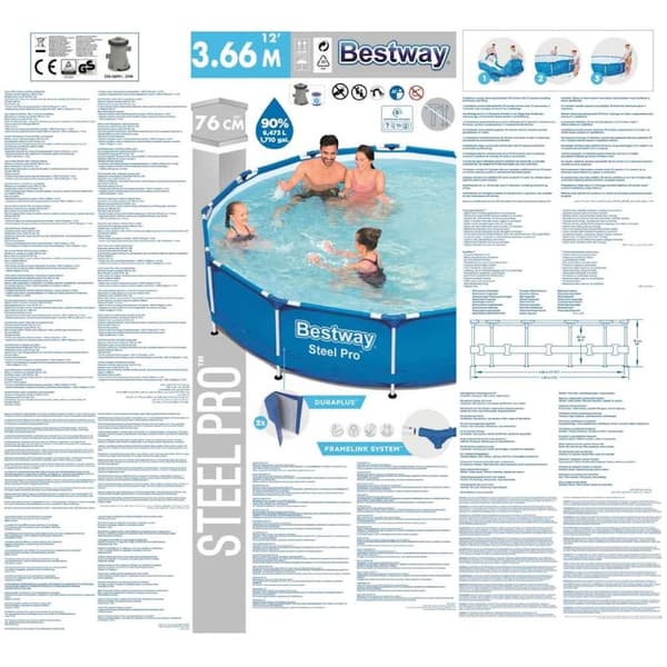 Bestway Pool med ram Steel Pro 366x76 cm