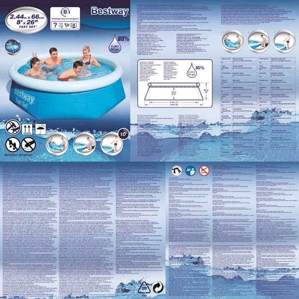 Bestway Oppblåsbart svømmebasseng Fast Set rundt 244x66 cm 57265