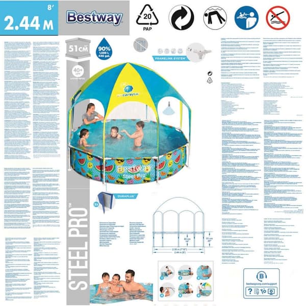 Bestway Steel Pro UV Careful fritstående badebassin til børn 244x51 cm