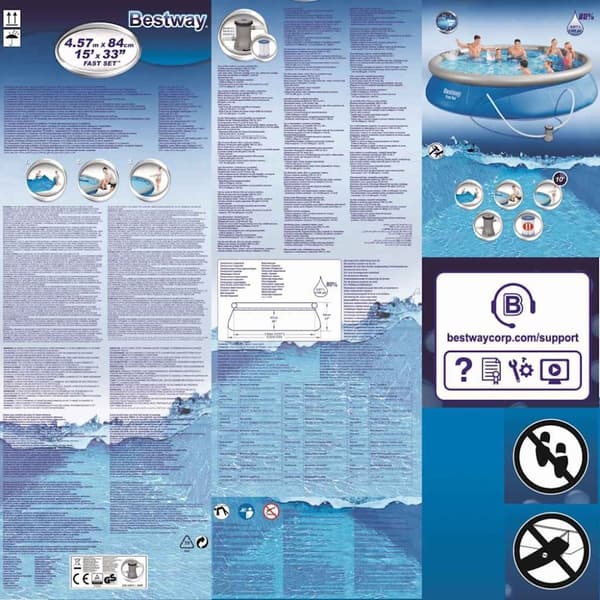 Bestway Uppblåsbar pool med tillbehör Fast Set rund 457x122 cm