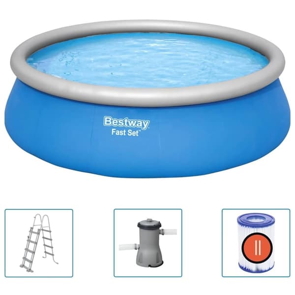 Bestway Uppblåsbar pool med tillbehör Fast Set rund 457x122 cm
