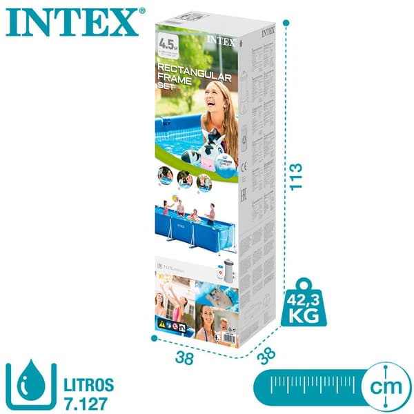 Intex Metalramme Med Patronfilterpumpe Pool 450x220x84 Cm Blå 450 x 220 x 84 cm