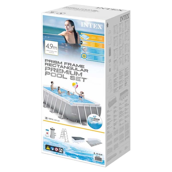 Intex Suorakaiteen Muotoinen Teräsrunko Maanpinnan Yläpuolella Prism 488x244x107 Cm Harmaa 10874 Liters