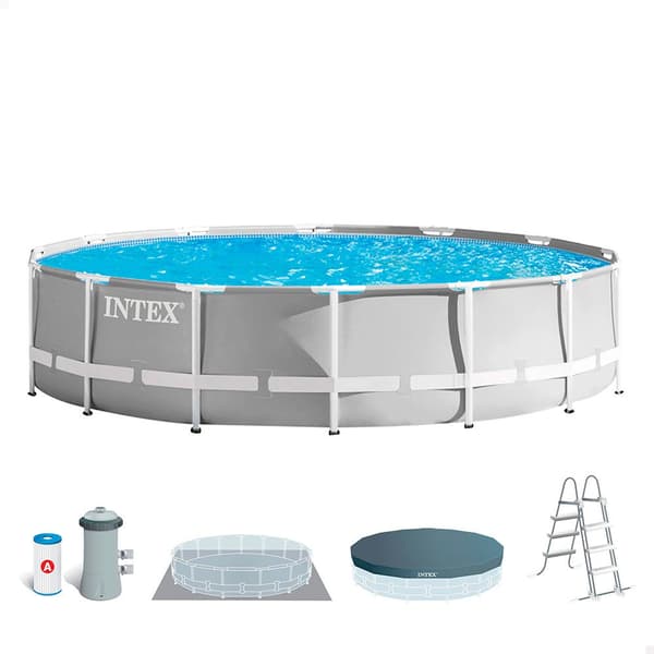 Intex Slå Samman Prisma Frame Round Above Ground With Filter Grå 427 x 107 cm