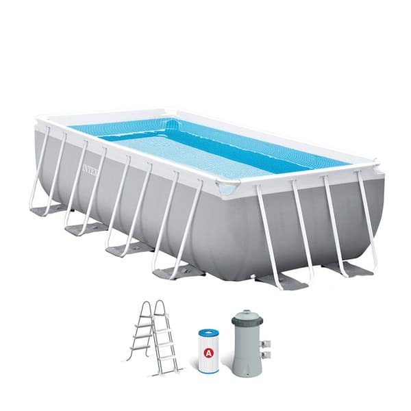 Intex Pool Prisma Frame Rectangular Above Ground With Filter Hvid 400 x 200 x 100 cm