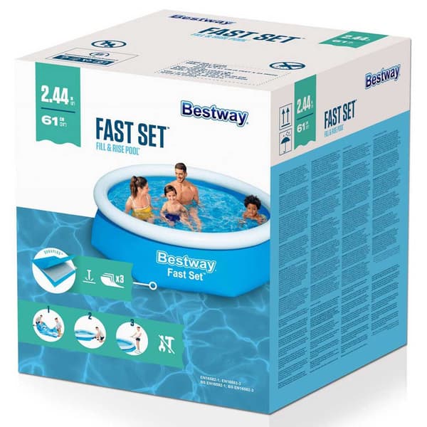Bestway Rund Oppustelig Pool Fast Set 244x61 Cm Blå 1880 Liters