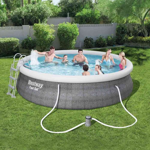 Bestway Rund Uppblåsbar Pool Fast Set Rattan 457x107 Cm Grå 12362 Liters