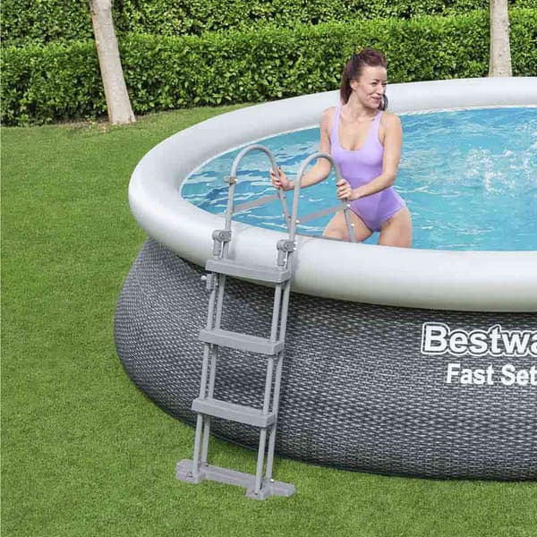 Bestway Rund Uppblåsbar Pool Fast Set Rattan 457x107 Cm Grå 12362 Liters