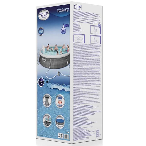 Bestway Rund Uppblåsbar Pool Fast Set Rattan 457x107 Cm Grå 12362 Liters