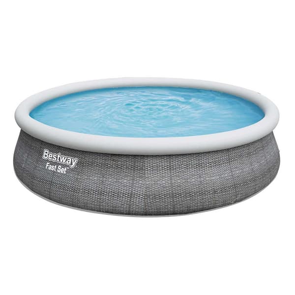 Bestway Rund Uppblåsbar Pool Fast Set Rattan 457x107 Cm Grå 12362 Liters