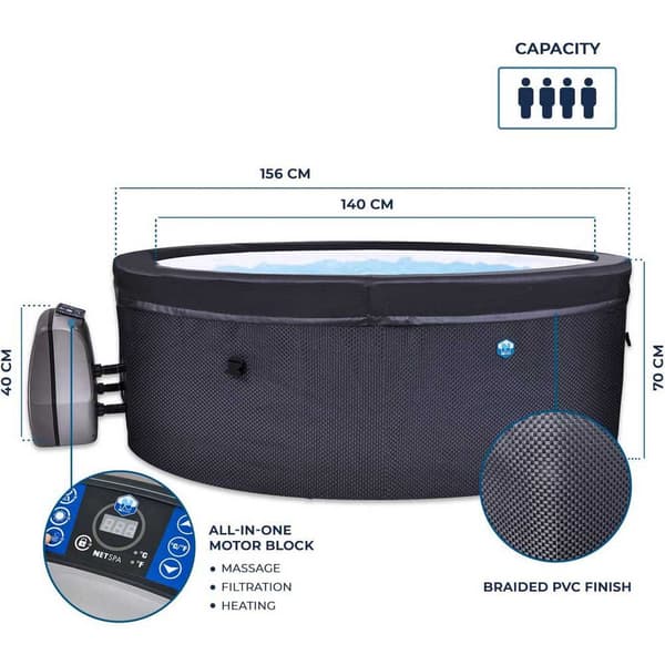 Netspa Uppblåsbar Jacuzzi Med Yttre Paneler Vita 156x70 Cm Blå 800L