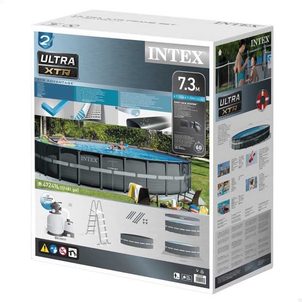 Intex Pyöreä Teräsrunko Maanpinnan Yläpuolella Allas Ultra Xtr 732 X 132 Cm Harmaa 47241 Liters