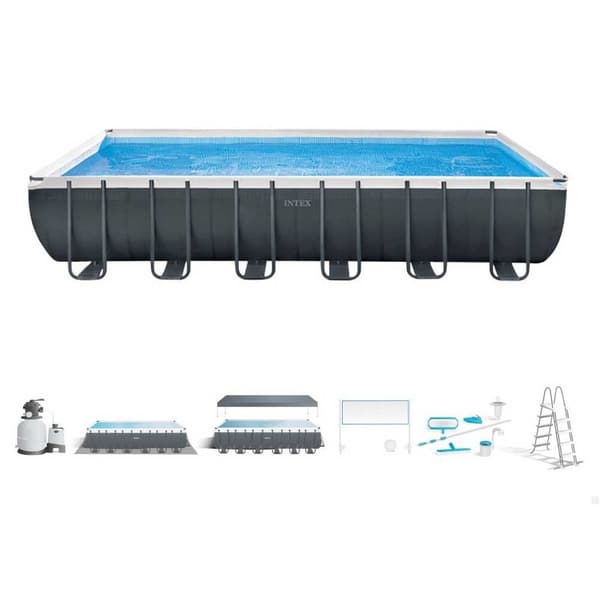 Intex Med Chlorinator Rektangulær Stålramme Over Jorden Pool Ultra Xtr 732 X 366 X 132 Cm Grå 31805 Liters