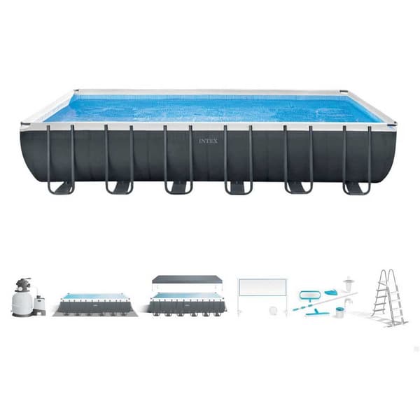 Intex Med Chlorinator Rektangulær Stålramme Over Jorden Pool Ultra Xtr 732 X 366 X 132 Cm Grå 31805 Liters