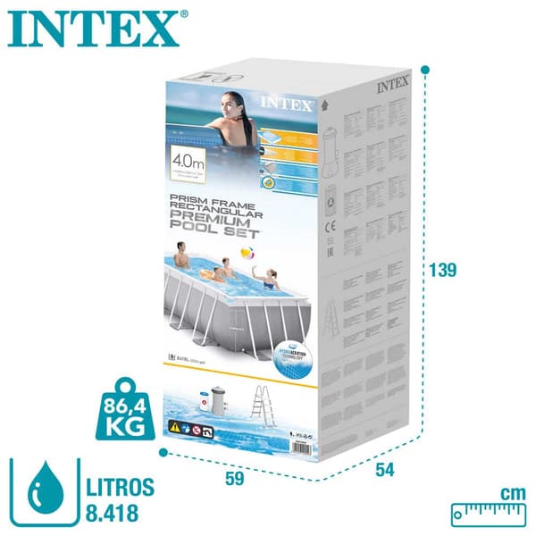 Intex Suorakaiteen Muotoinen Teräsrunko Maanpinnan Yläpuolella Prism 400x200x122 Cm Harmaa 8418 Liters