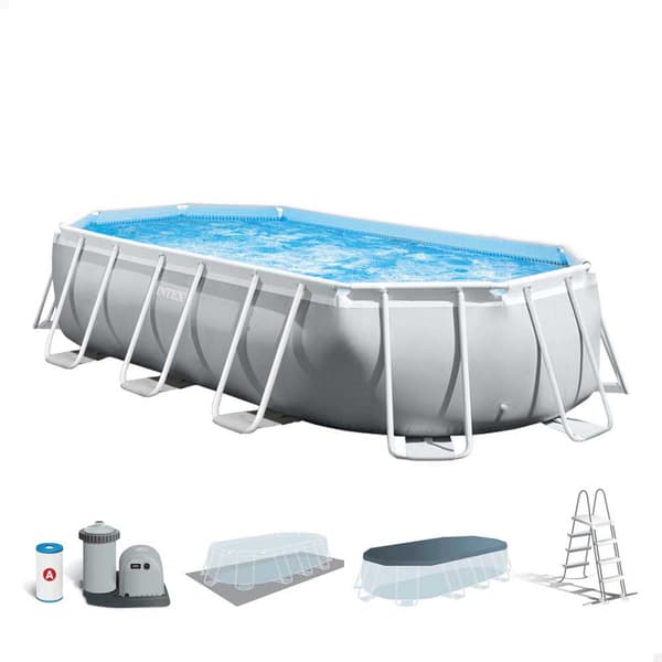 Intex Oval Pool Stålramme Over Jorden Prism 503x274x122 Cm Grå 13365 Liters