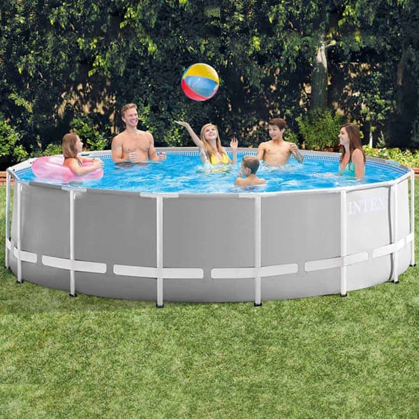 Intex Pyöreä Teräsrunko Maanpinnan Yläpuolella Allas Prism Ø 457x122 Cm Harmaa 16805 Liters