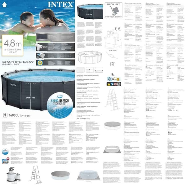 INTEX Ovanmarkspool Graphite Gray Panel 478x124 cm