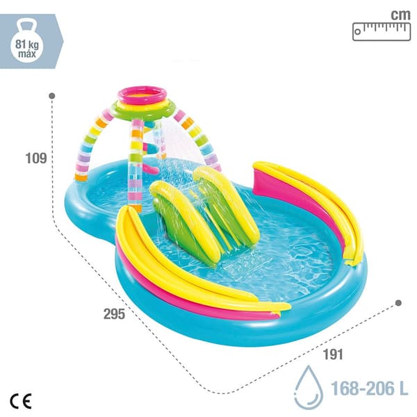Intex Oppustelige Pool Regnbuespil Med Rutsjebane 2.95x1.91x1.09 Cm 206l Flerfarvet