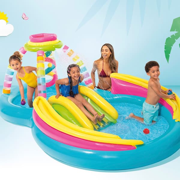 Intex Oppustelige Pool Regnbuespil Med Rutsjebane 2.95x1.91x1.09 Cm 206l Flerfarvet