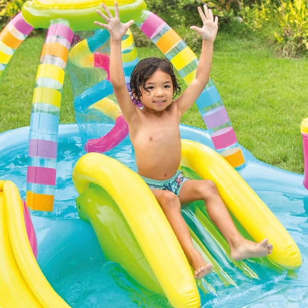 Intex Oppustelige Pool Regnbuespil Med Rutsjebane 2.95x1.91x1.09 Cm 206l Flerfarvet