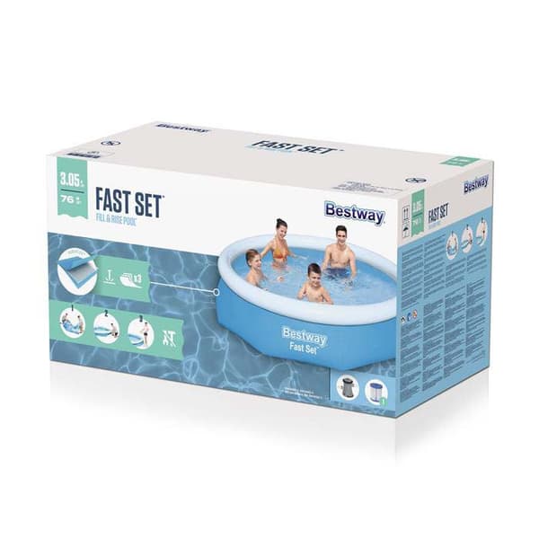 Bestway Rund Uppblåsbar Pool Fast Set Ø 305x76 Cm  3800 Liters