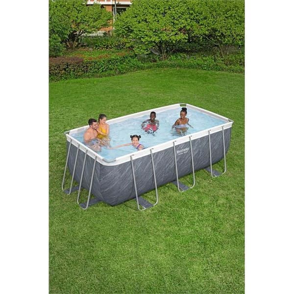 Bestway Rektangulär Stålram Ovan Markpool Power Steel Stone 412x201x122 Cm 8124 Liters