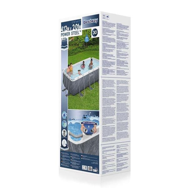Bestway Rektangulär Stålram Ovan Markpool Power Steel Stone 412x201x122 Cm 8124 Liters