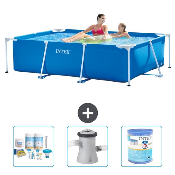 Intex svømmebassin med rektangulær ramme - 220 x 150 x 60 cm - Blå - Inkluderet tilbehør A1