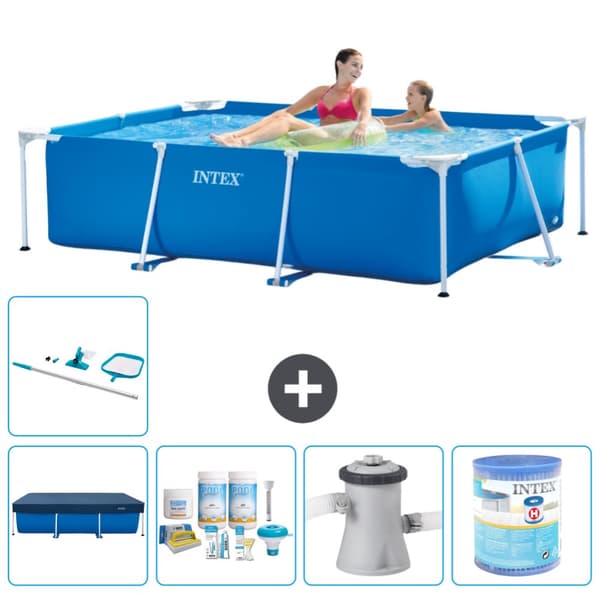Intex svømmebassin med rektangulær ramme - 220 x 150 x 60 cm - Blå - Inkluderet tilbehør A7