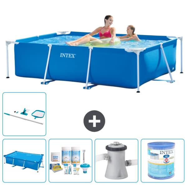 Intex rektangulär ram swimmingpool - 220 x 150 x 60 cm - Blå - ingår Tillbehör A9