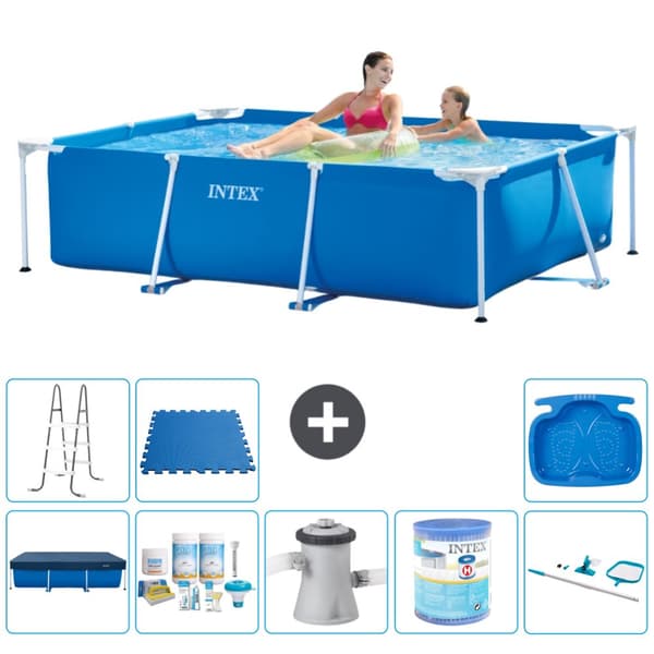 Intex svømmebassin med rektangulær ramme - 220 x 150 x 60 cm - Blå - Inkluderet tilbehør A36