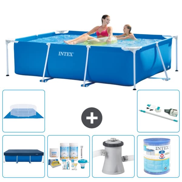 Intex svømmebassin med rektangulær ramme - 220 x 150 x 60 cm - Blå - Inkluderet tilbehør A44