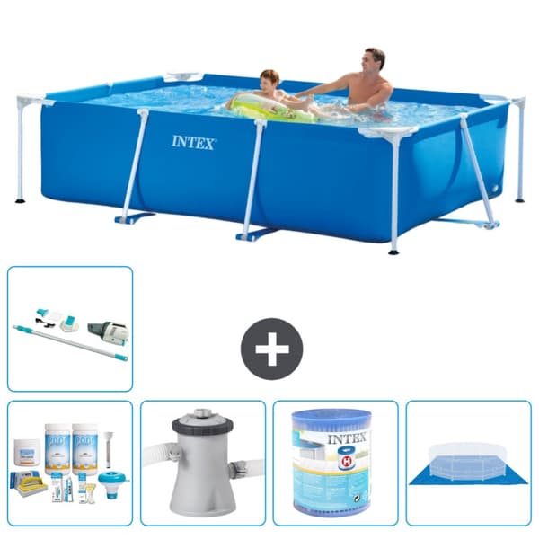 Intex svømmebassin med rektangulær ramme - 260 x 160 x 65 cm - Blå - Inkluderet tilbehør A126