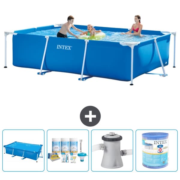 Intex svømmebassin med rektangulær ramme - 300 x 200 x 75 cm - Blå - Inkluderet tilbehør A149